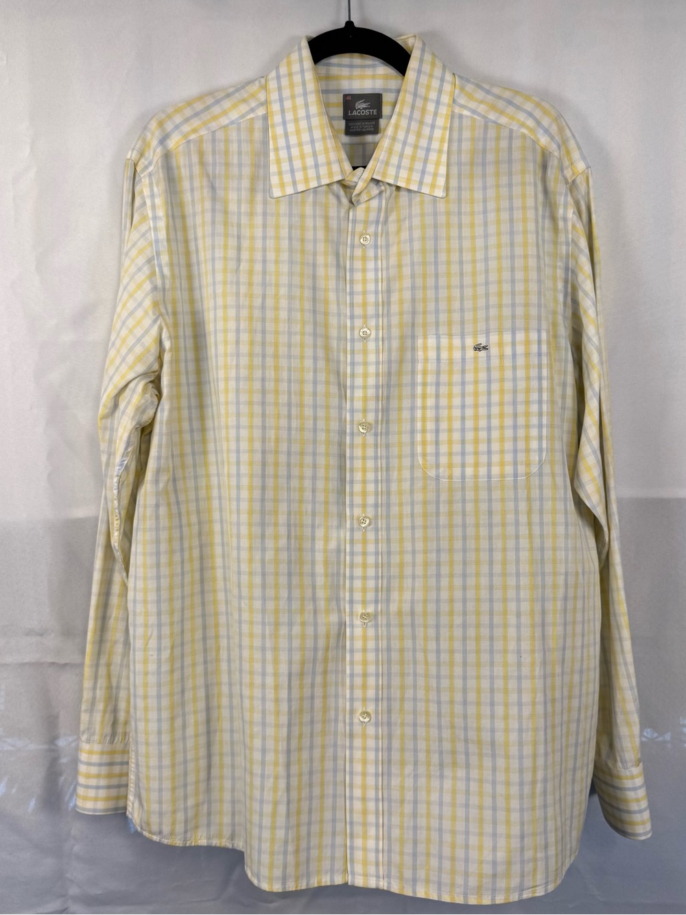 Lacoste Plaid Dress Shirt Yellow Blue White Size 44
